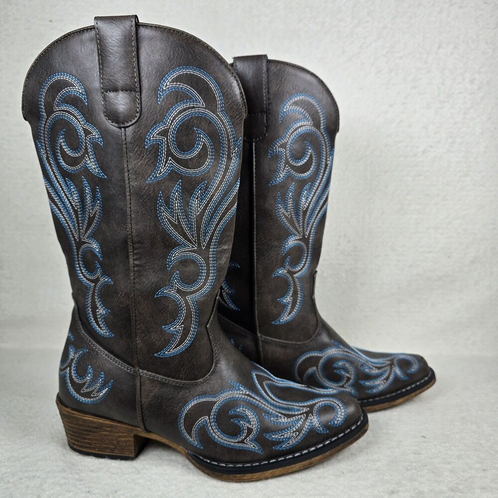 Dream Pairs Women's Square-Toe Cowgirl Boots JL3 Brown Size US 6.5